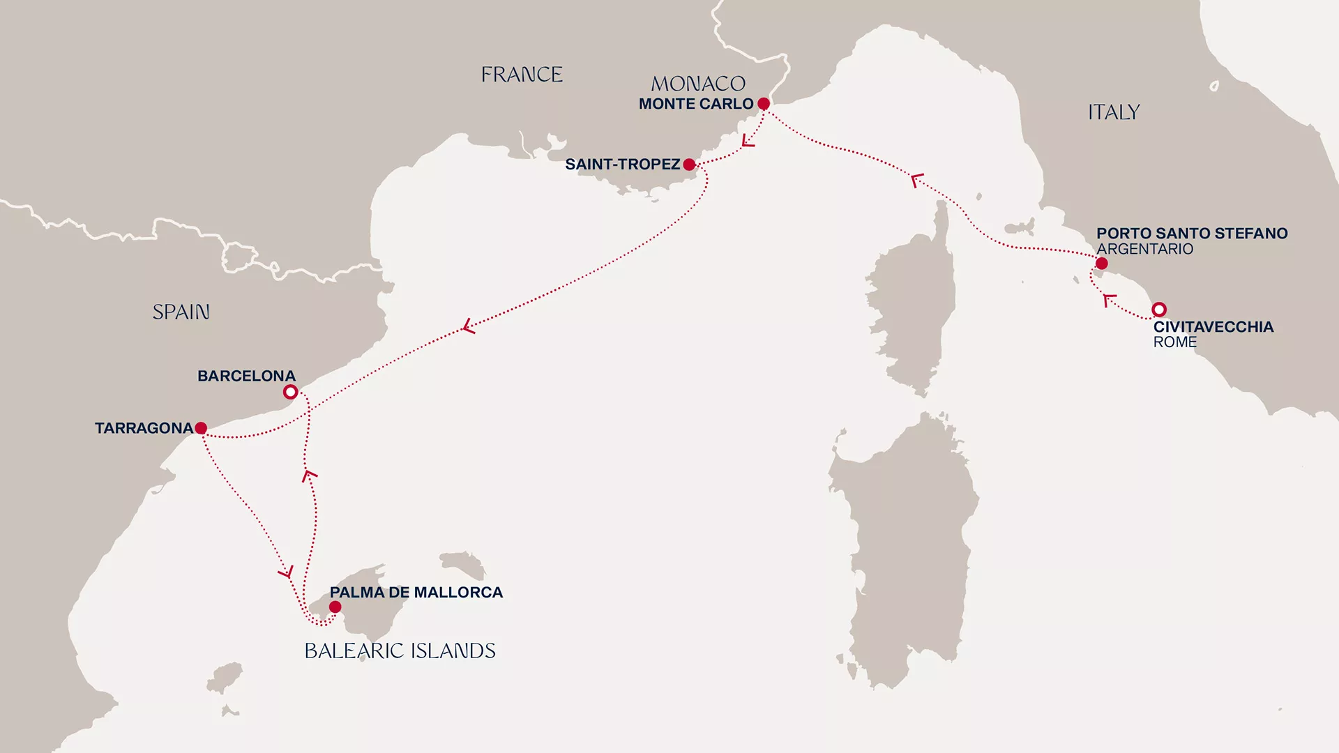 Mapa de la ruta: Civitavecchia (Roma) → Barcelona